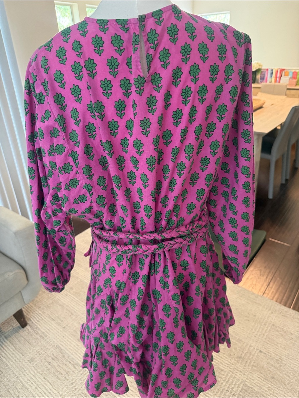RHODE Pink Mini Dress with Green Motif and Braided Waist - Picture 3 of 3